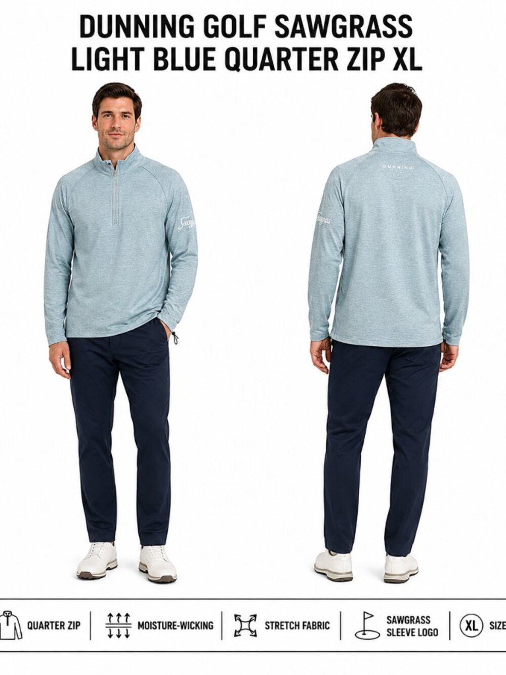 DUNNING GOLF SAWGRASS TPC LIGHT BLUE QUARTER-ZIP PERFORMANCE PULLOVER XL